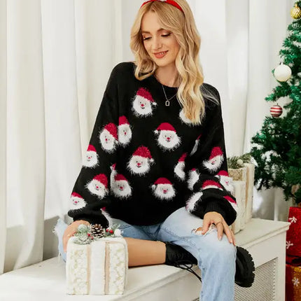 Jersey de manga larga de punto navideño para mujer 