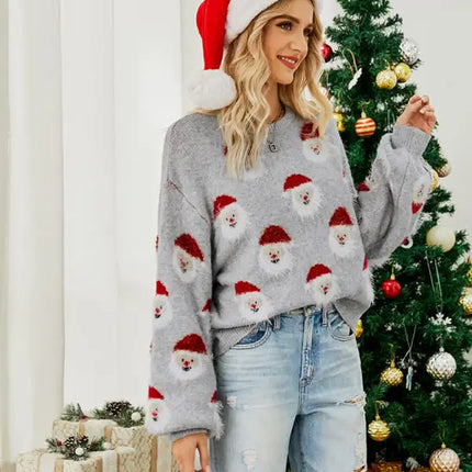 Jersey de manga larga de punto navideño para mujer 