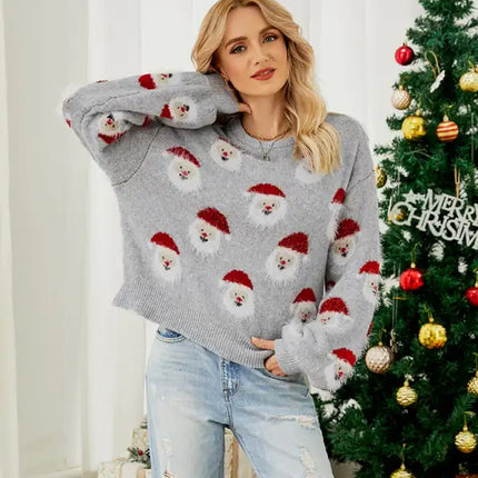 Jersey de manga larga de punto navideño para mujer 