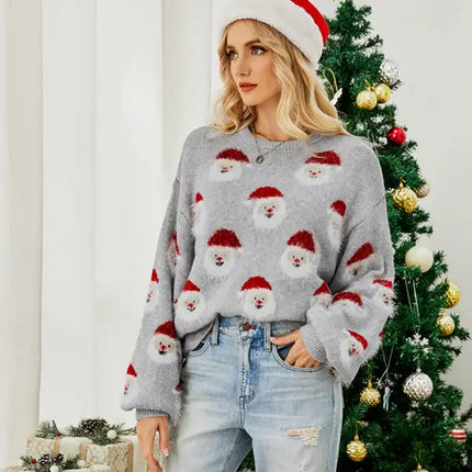 Jersey de manga larga de punto navideño para mujer 