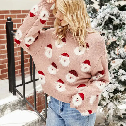Jersey de manga larga de punto navideño para mujer 