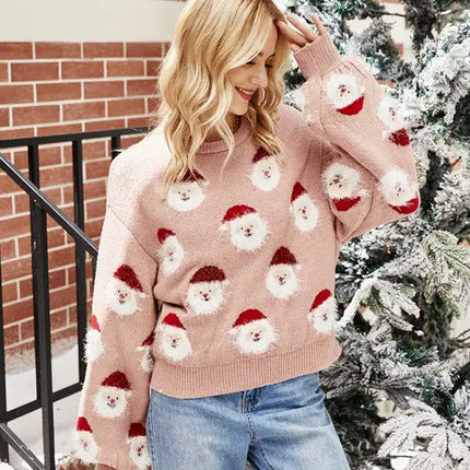 Jersey de manga larga de punto navideño para mujer 
