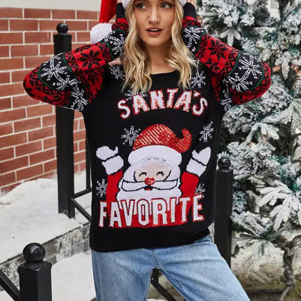 Jersey de manga larga de punto navideño para mujer 