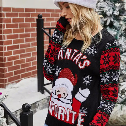 Jersey de manga larga de punto navideño para mujer 