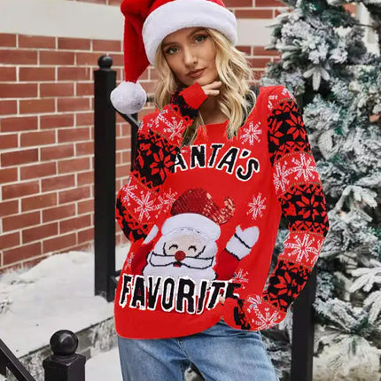 Jersey de manga larga de punto navideño para mujer 