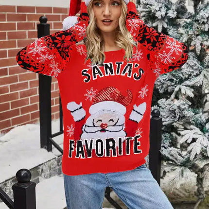 Jersey de manga larga de punto navideño para mujer 