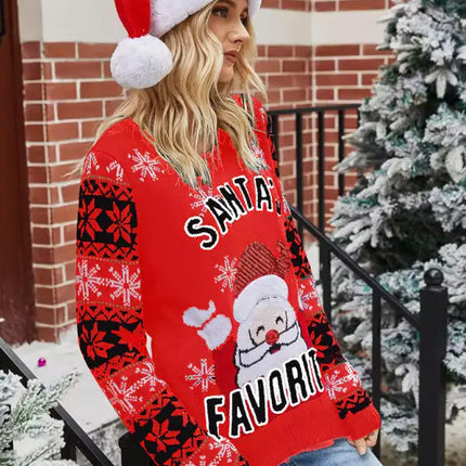 Jersey de manga larga de punto navideño para mujer 