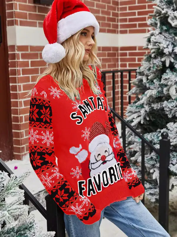 Jersey de manga larga de punto navideño para mujer 