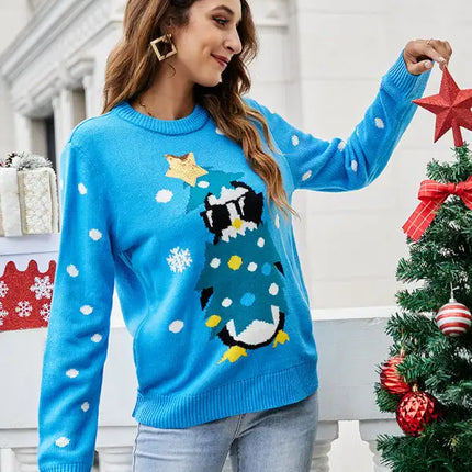 Jersey de manga larga de punto navideño para mujer 