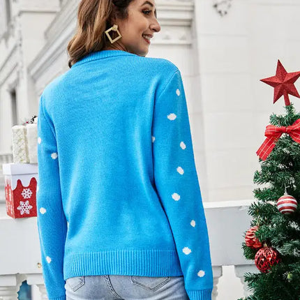 Jersey de manga larga de punto navideño para mujer 