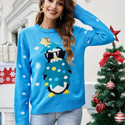 Jersey de manga larga de punto navideño para mujer 