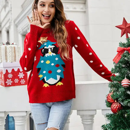 Jersey de manga larga de punto navideño para mujer 