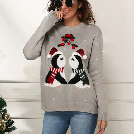 Jersey de manga larga de punto navideño para mujer 