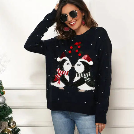 Jersey de manga larga de punto navideño para mujer 