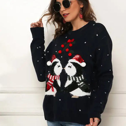 Jersey de manga larga de punto navideño para mujer 