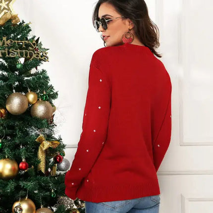 Jersey de manga larga de punto navideño para mujer 