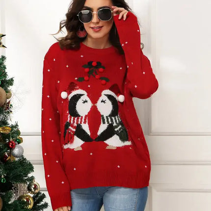 Jersey de manga larga de punto navideño para mujer 