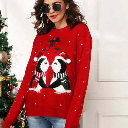 Jersey de manga larga de punto navideño para mujer 