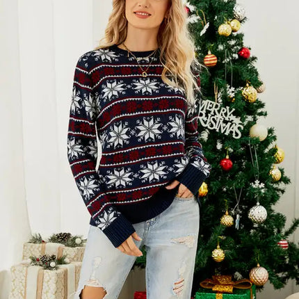 Jersey de manga larga de punto navideño para mujer 
