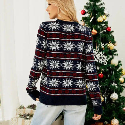 Jersey de manga larga de punto navideño para mujer 
