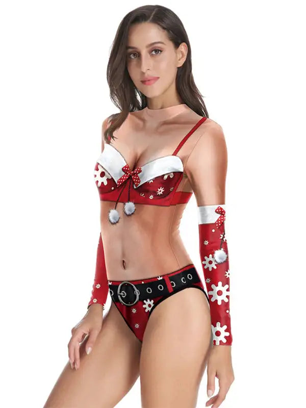Traje de baño de una pieza con estampado digital navideño para mujer 