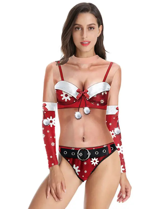 Traje de baño de una pieza con estampado digital navideño para mujer 