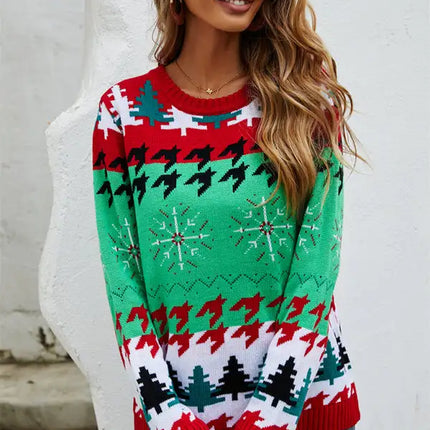 Jersey de manga larga de punto navideño para mujer 