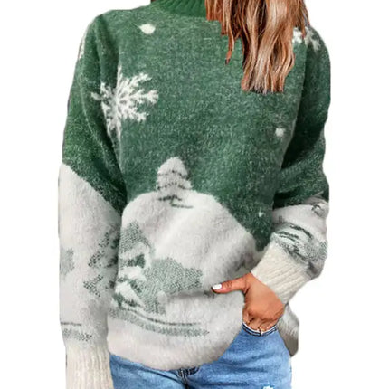 Jersey de manga larga de punto navideño para mujer 
