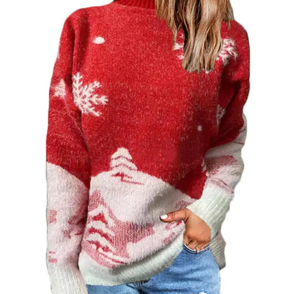 Jersey de manga larga de punto navideño para mujer 