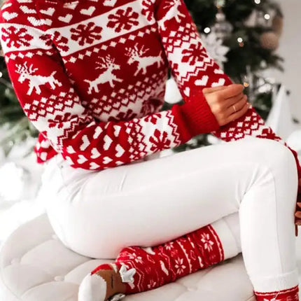 Jersey de manga larga de punto navideño para mujer 