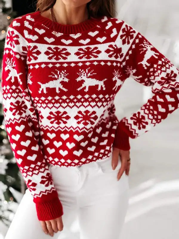 Jersey de manga larga de punto navideño para mujer 