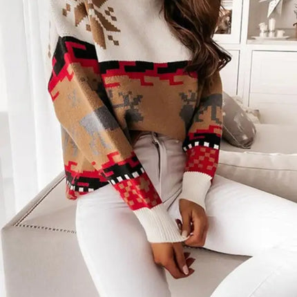 Jersey de manga larga de punto navideño para mujer 