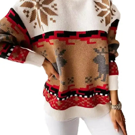 Jersey de manga larga de punto navideño para mujer 