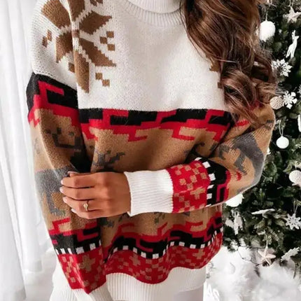 Jersey de manga larga de punto navideño para mujer 