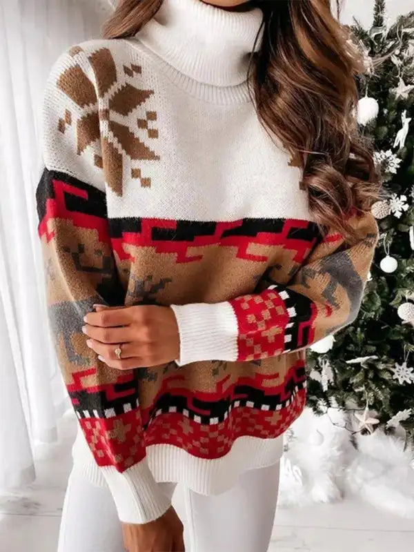 Jersey de manga larga de punto navideño para mujer 