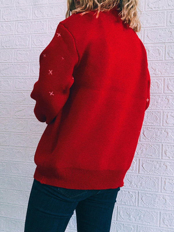 Jersey de manga larga de punto navideño para mujer 