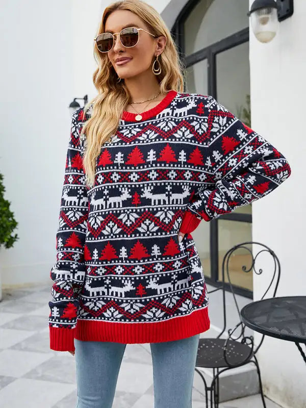 Jersey de manga larga de punto navideño para mujer 