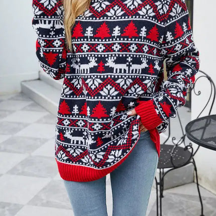 Jersey de manga larga de punto navideño para mujer 