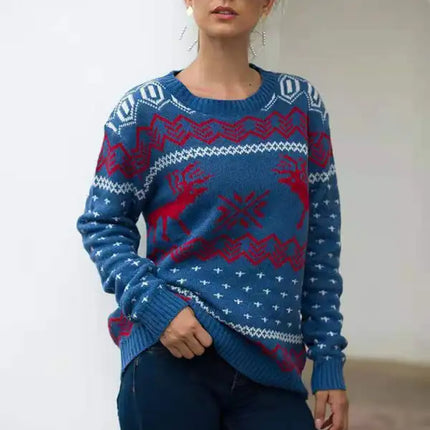 Jersey de manga larga de punto navideño para mujer 