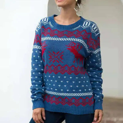 Jersey de manga larga de punto navideño para mujer 