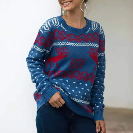 Jersey de manga larga de punto navideño para mujer 