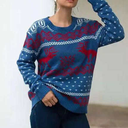 Jersey de manga larga de punto navideño para mujer 