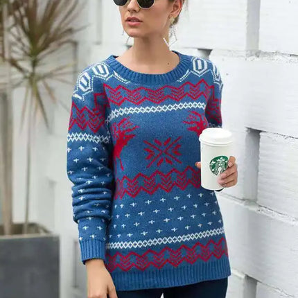 Jersey de manga larga de punto navideño para mujer 