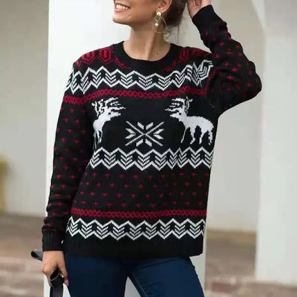Jersey de manga larga de punto navideño para mujer 