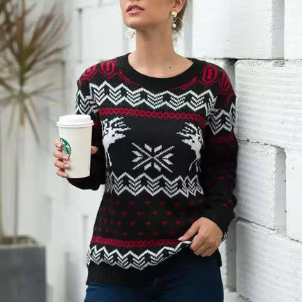 Jersey de manga larga de punto navideño para mujer 