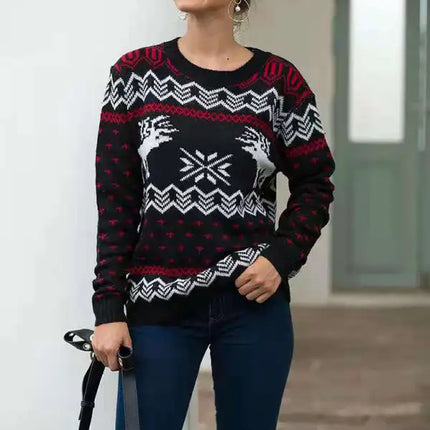 Jersey de manga larga de punto navideño para mujer 