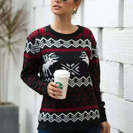 Jersey de manga larga de punto navideño para mujer 