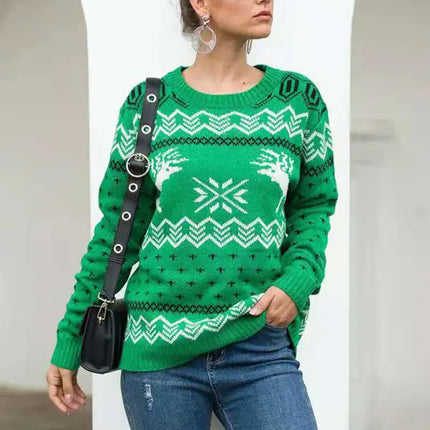 Jersey de manga larga de punto navideño para mujer 