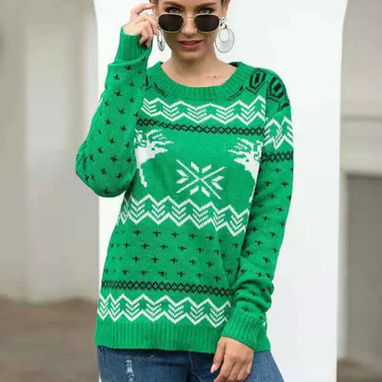 Jersey de manga larga de punto navideño para mujer 