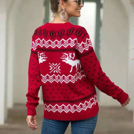 Jersey de manga larga de punto navideño para mujer 